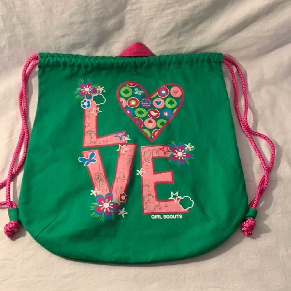 RETIRED Girl Scout Drawstring Backpack in Girl Scout Green Rare Find